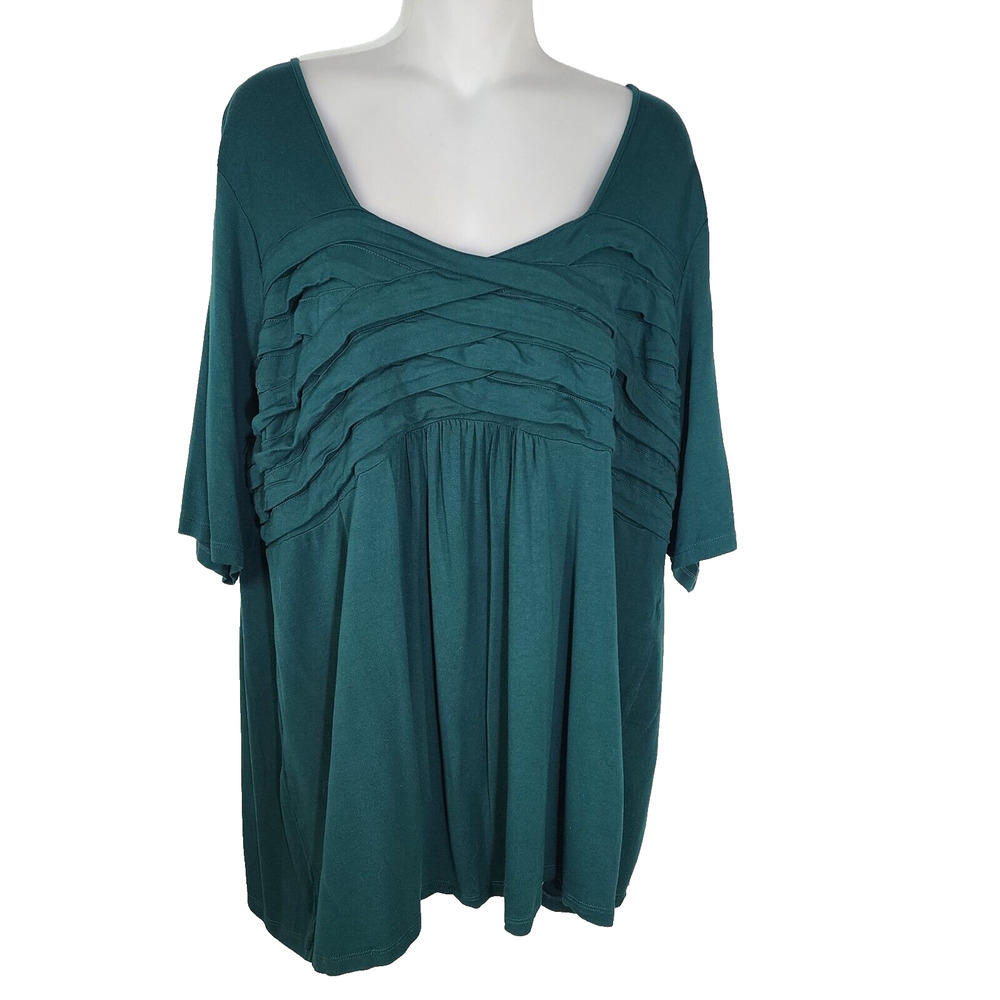 Jessica London Tunic Top Size 22/24 Pleated Knit Stretch Pullover Crisscross